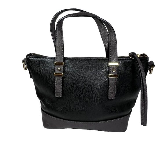 Liz Claiborne Kelsey Handbag Purse Mini Tote 7.5" Black & Grey Vegan Leather - Picture 2 of 16